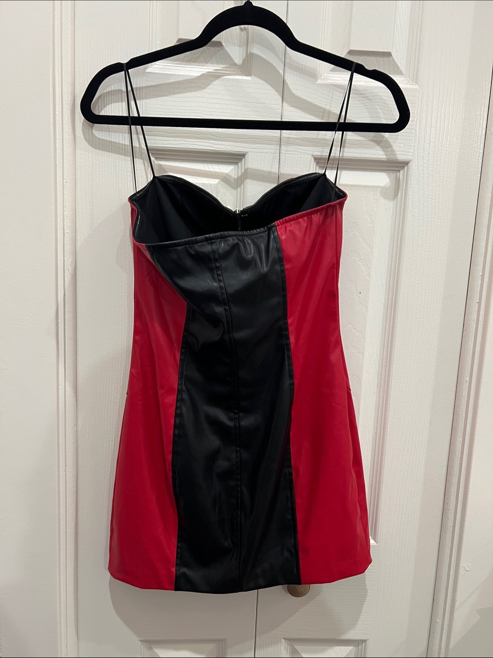 Windsor Red and Black Faux Leather Colorblock Mini Dress - Picture 2 of 4